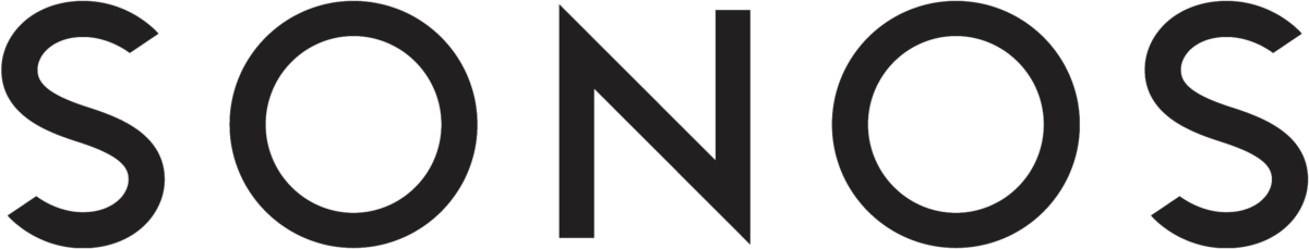 Close-up of the black and white SONOS logo with bold, uppercase letters.