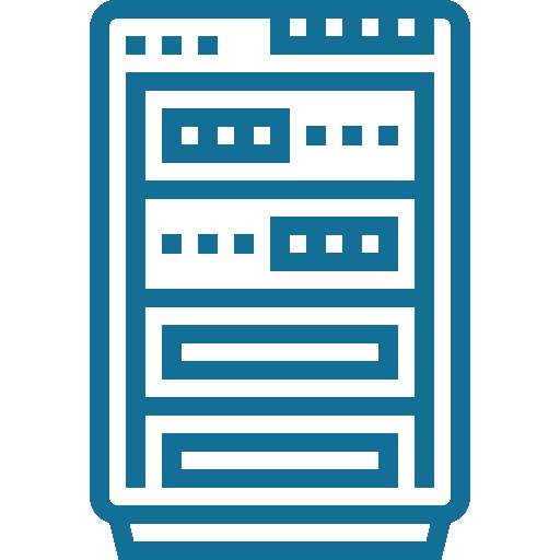 Illustration of a blue server rack icon