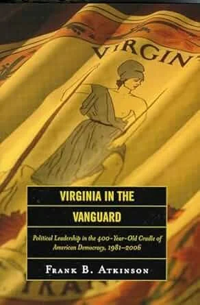 Cover of a book titled 'Virginia in the Vanguard' by Frank B. Atkinson, with an illustration of a woman in historical clothing.