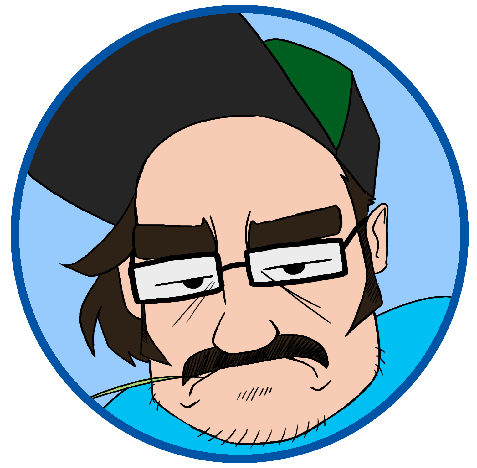 Cool guy wearing a hat with grass in his mouth.