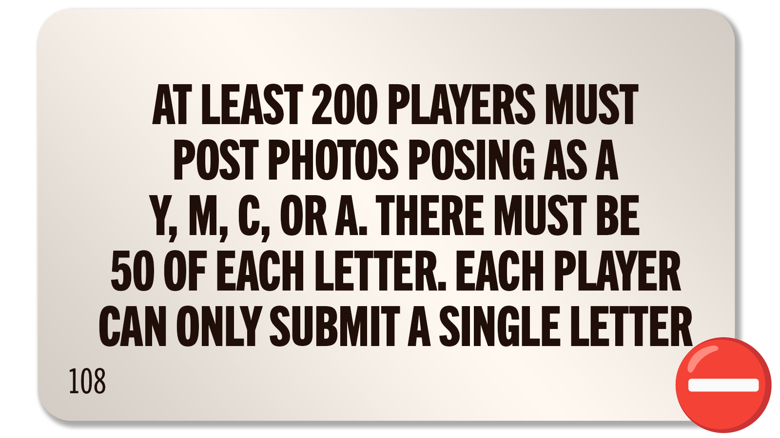 CHALLENGE 108: Y-M-C-A