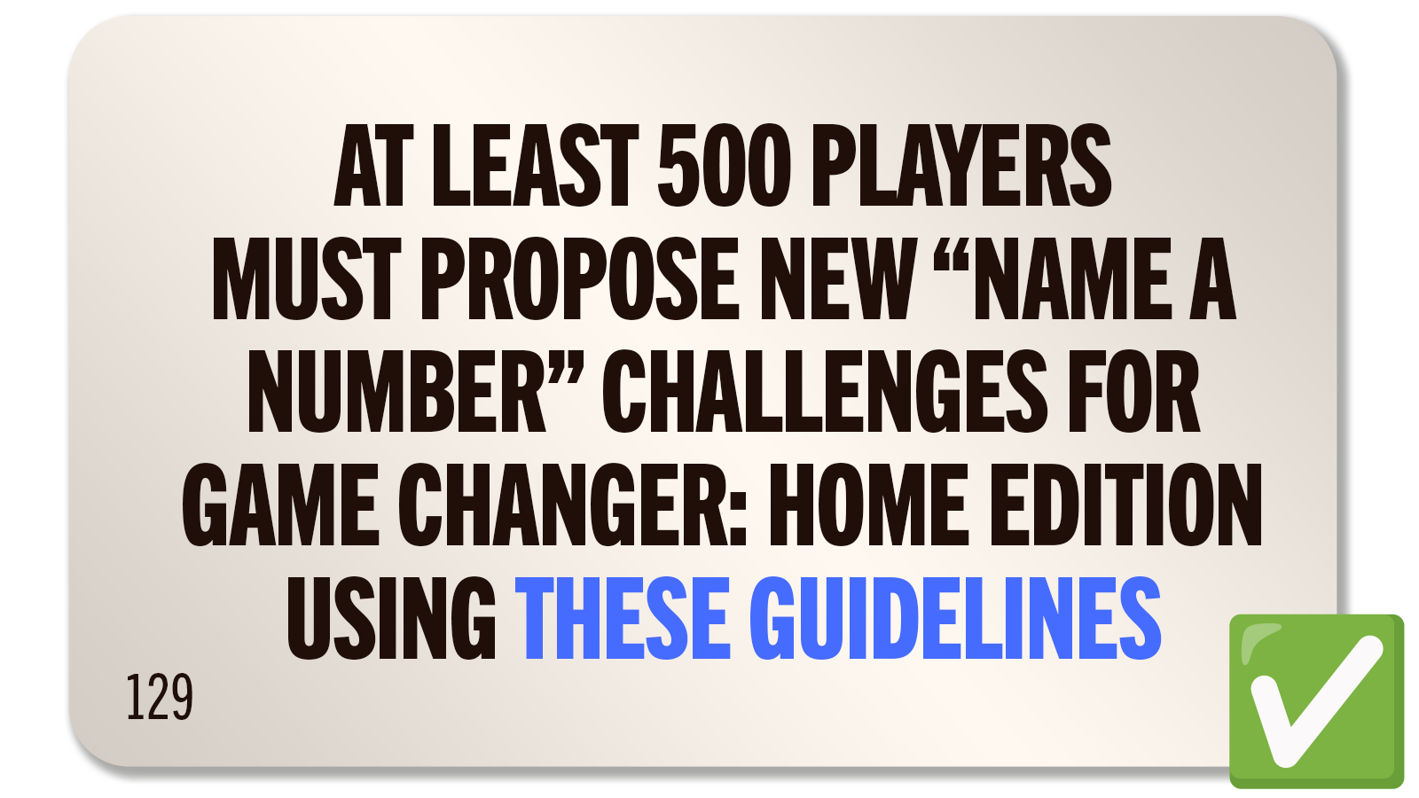 CHALLENGE 129: NAME A LOT OF NUMBERS