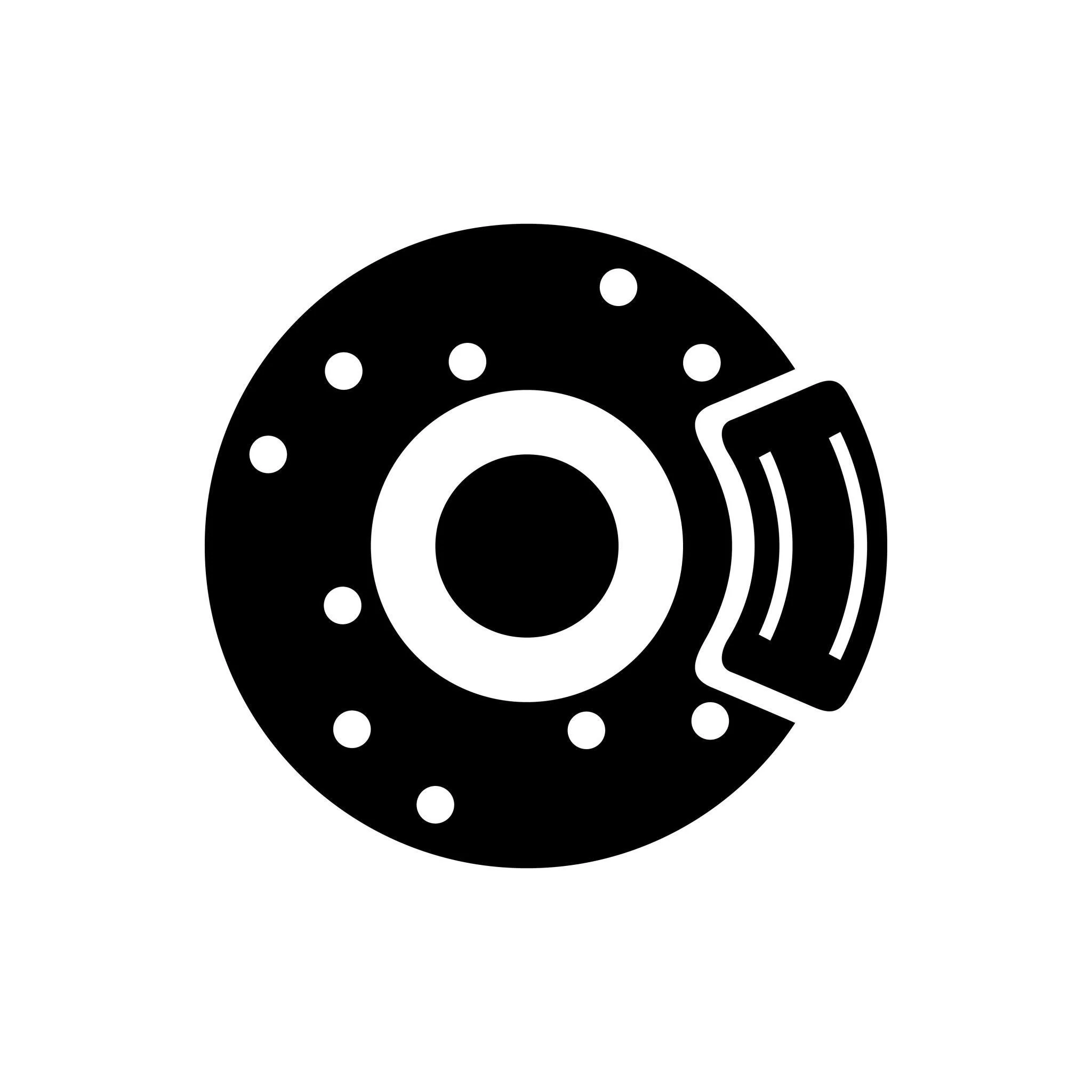 Black robotic gear with white circular holes, partially visible.