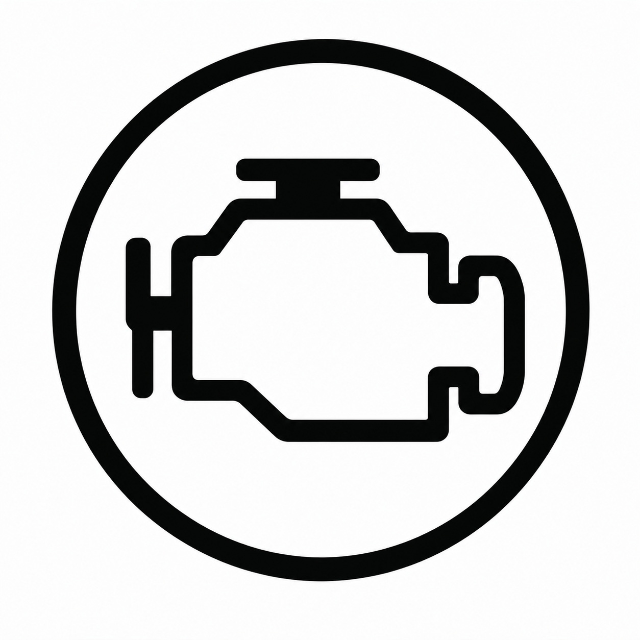 Icon of a car engine within a circle.
