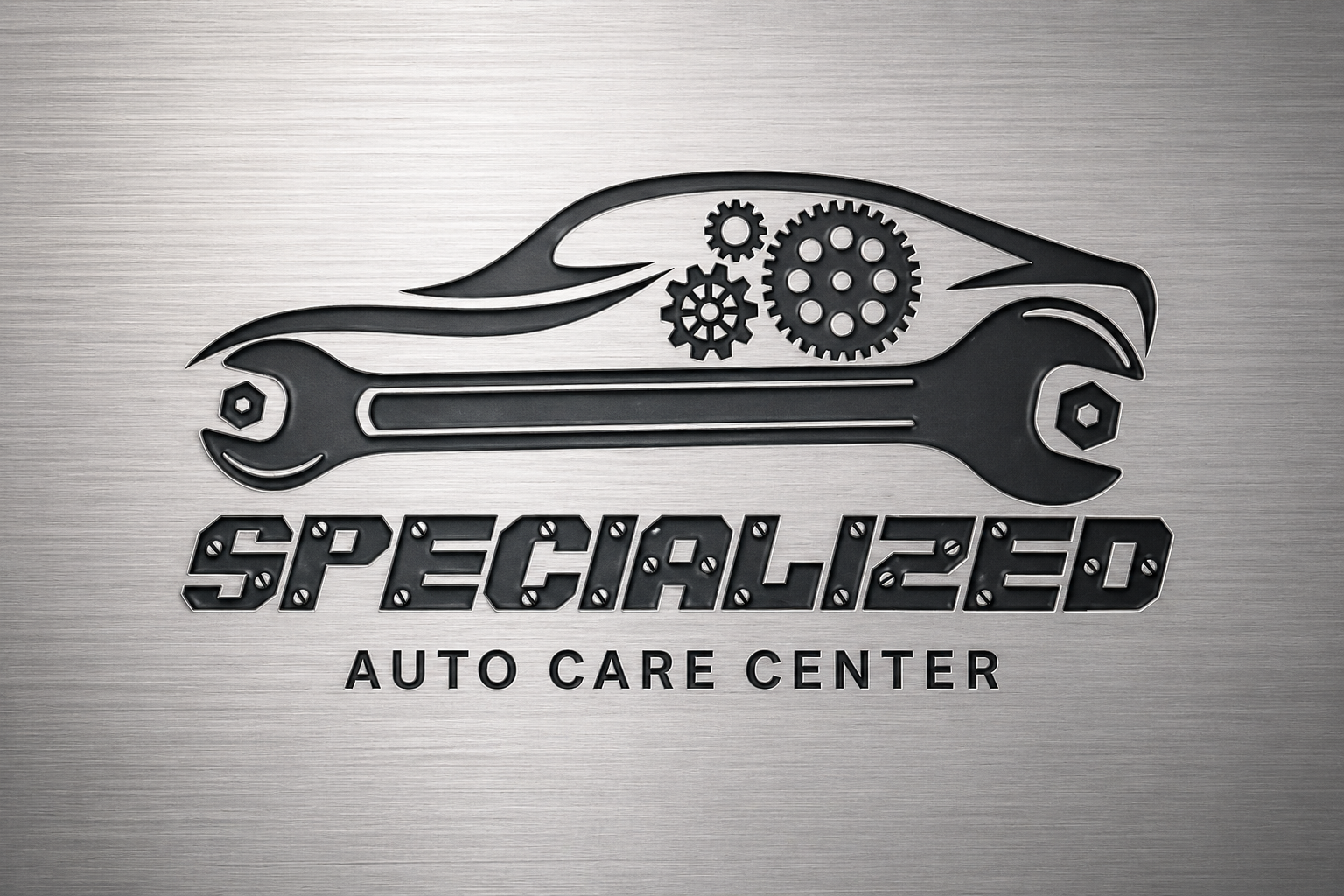 Logo for Specialize Auto Care Center featuring a stylized eagle with gears and a wrench.