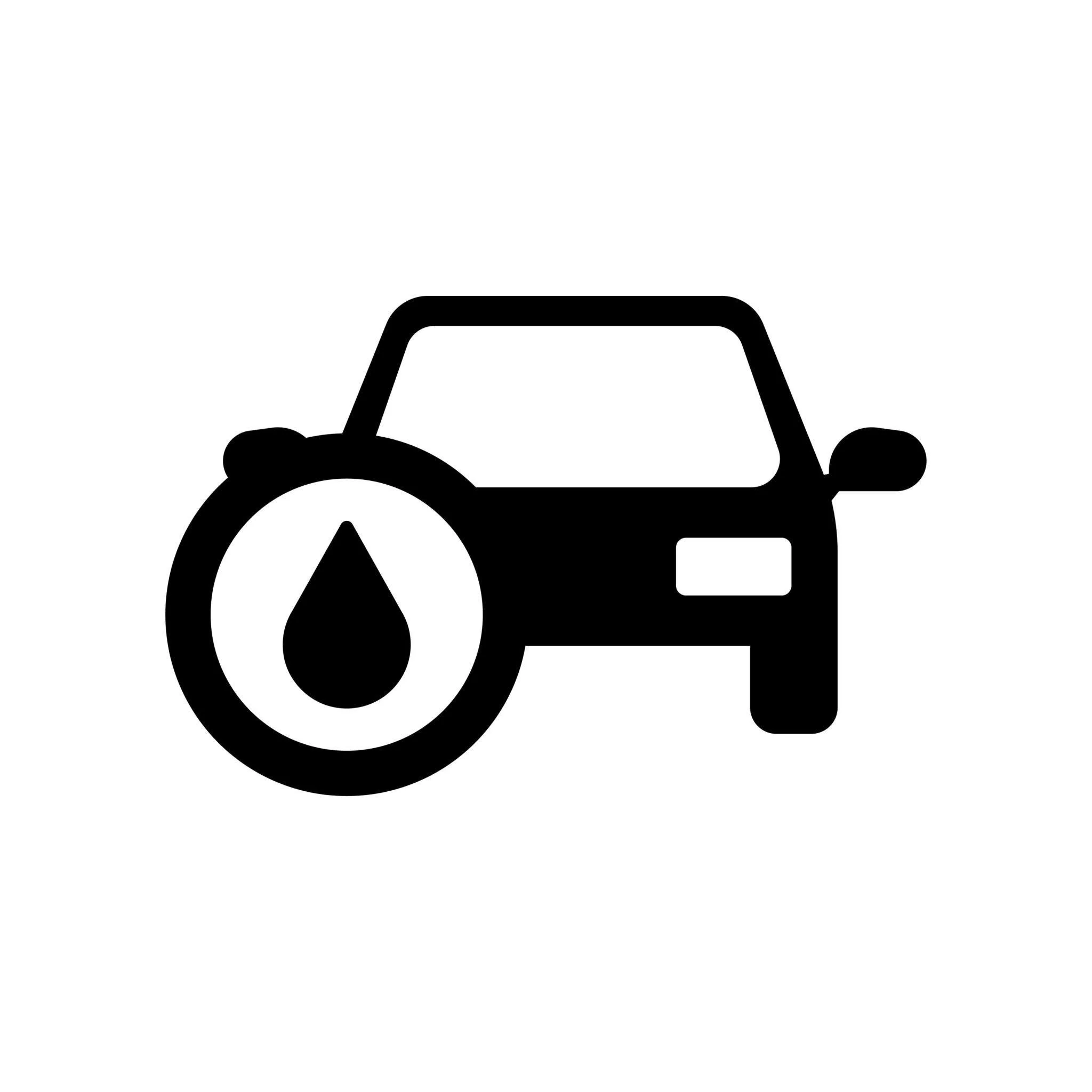 Black and white icon of a tractor, showing the front wheel, side mirror, and a rectangular attachment on the back.