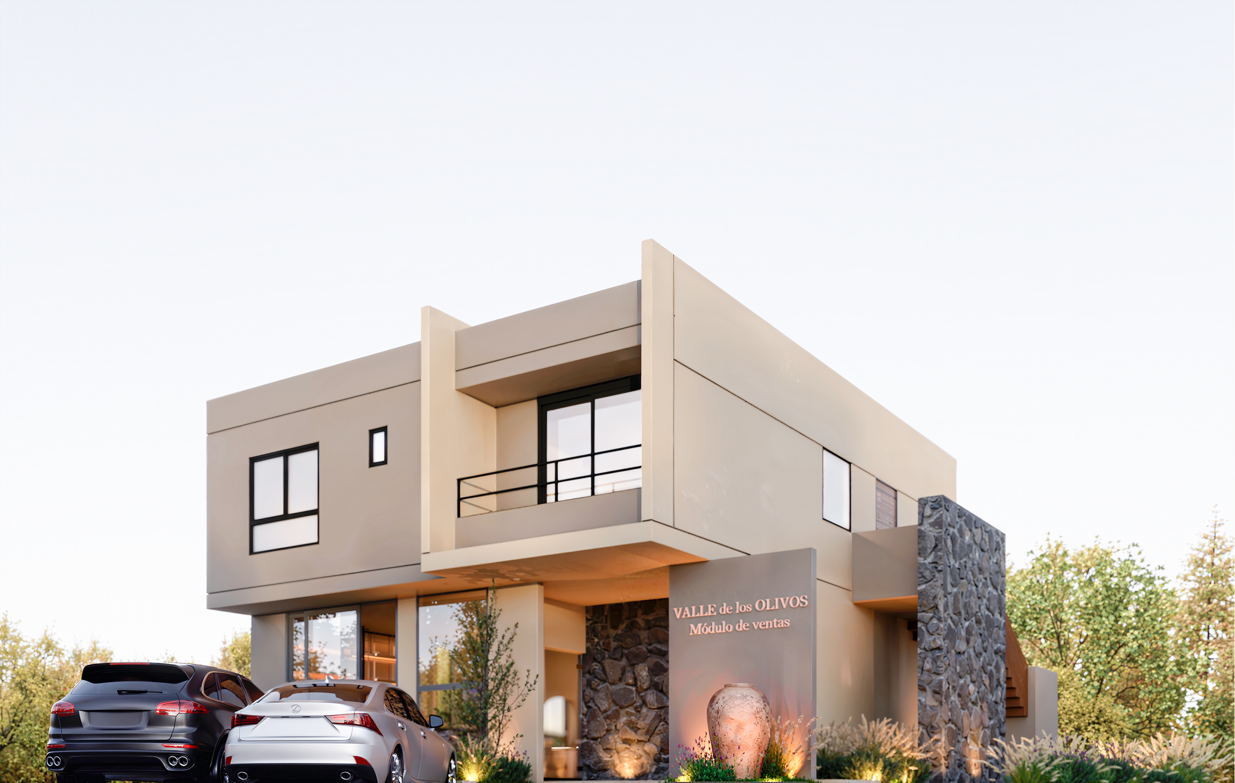 Este módulo de venta para un desarrollo residencial se concibió como primer contacto y extensión del propio proyecto.