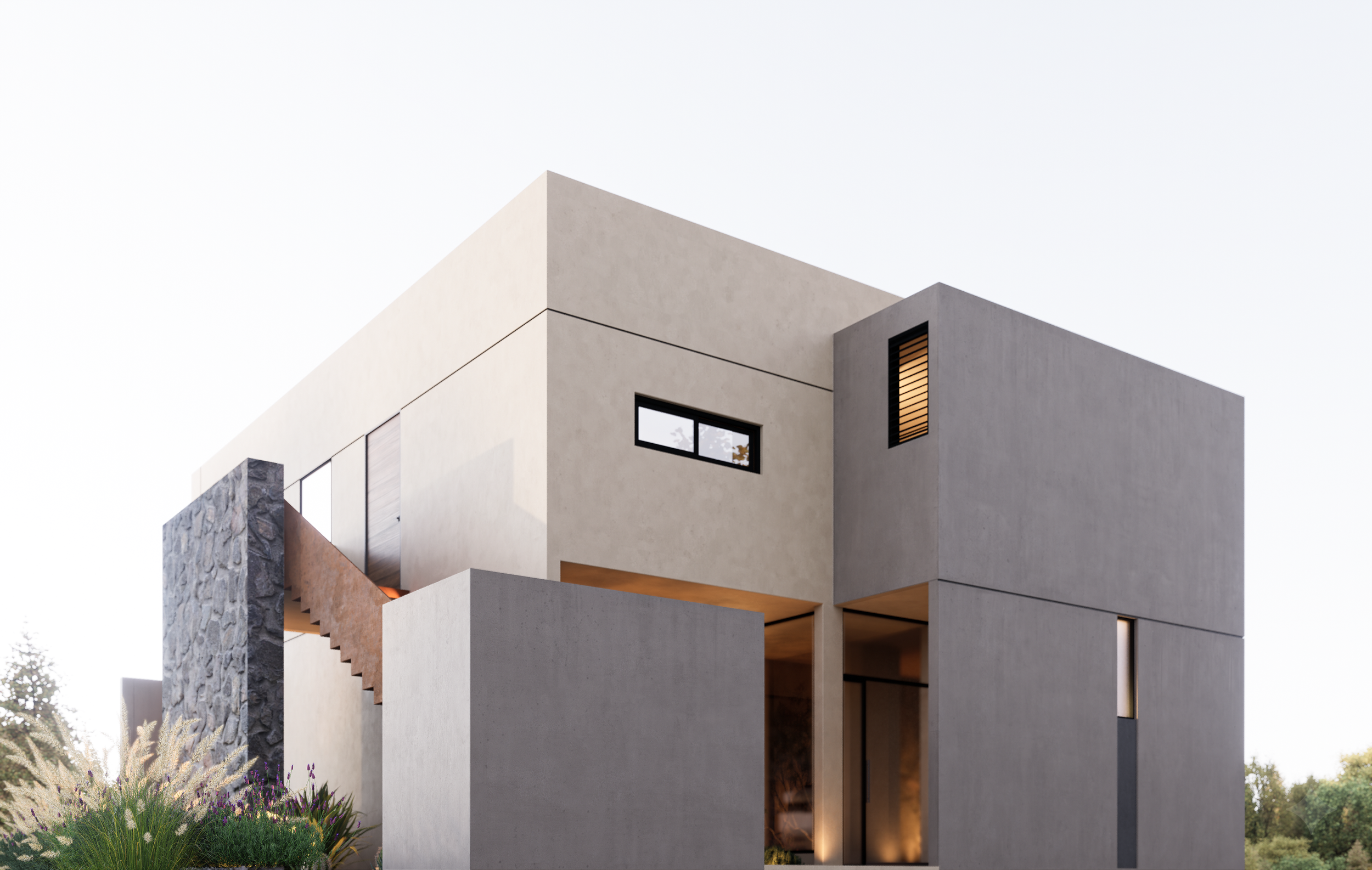 El reto más grande fue integrar el departamento muestra a la planta alta del módulo, manteniendo coherencia estructural y arquitectónica. 