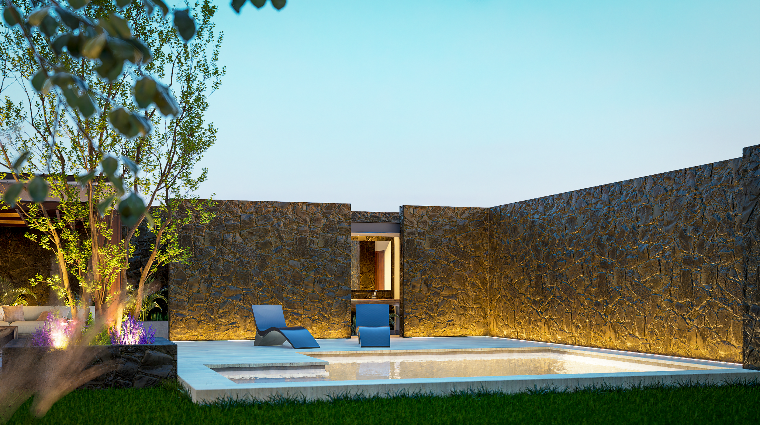 Reflejando el cielo y la arquitectura, el espejo de agua completa la transformación de la casa. El jardín es un recordatorio de la nueva vida que ahora late en cada rincón del proyecto.