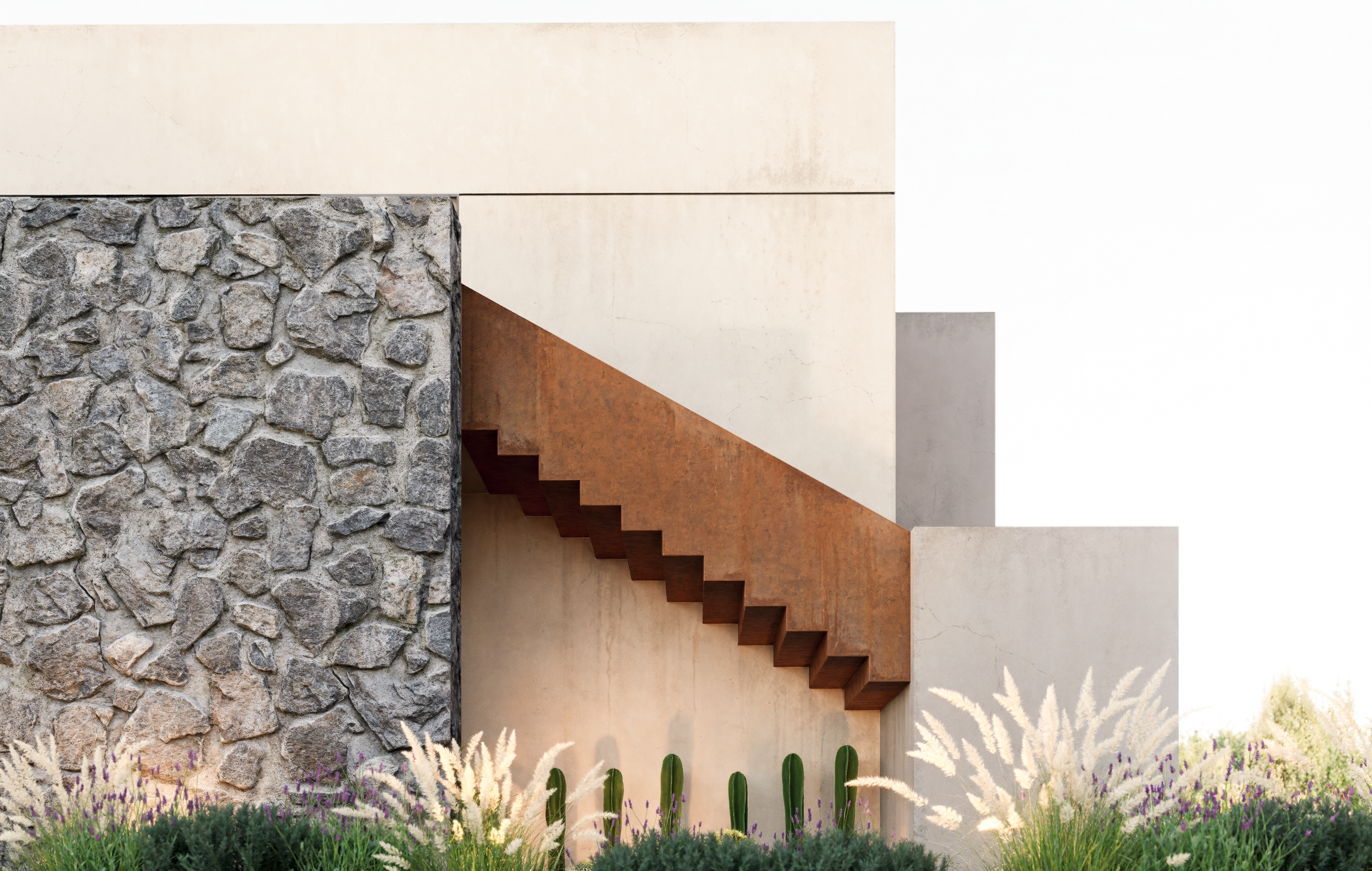 Se buscó respetar el lenguaje arquitectónico y la identidad de marca del proyecto a vender. utilizando la misma paleta de materiales y tectónica. 