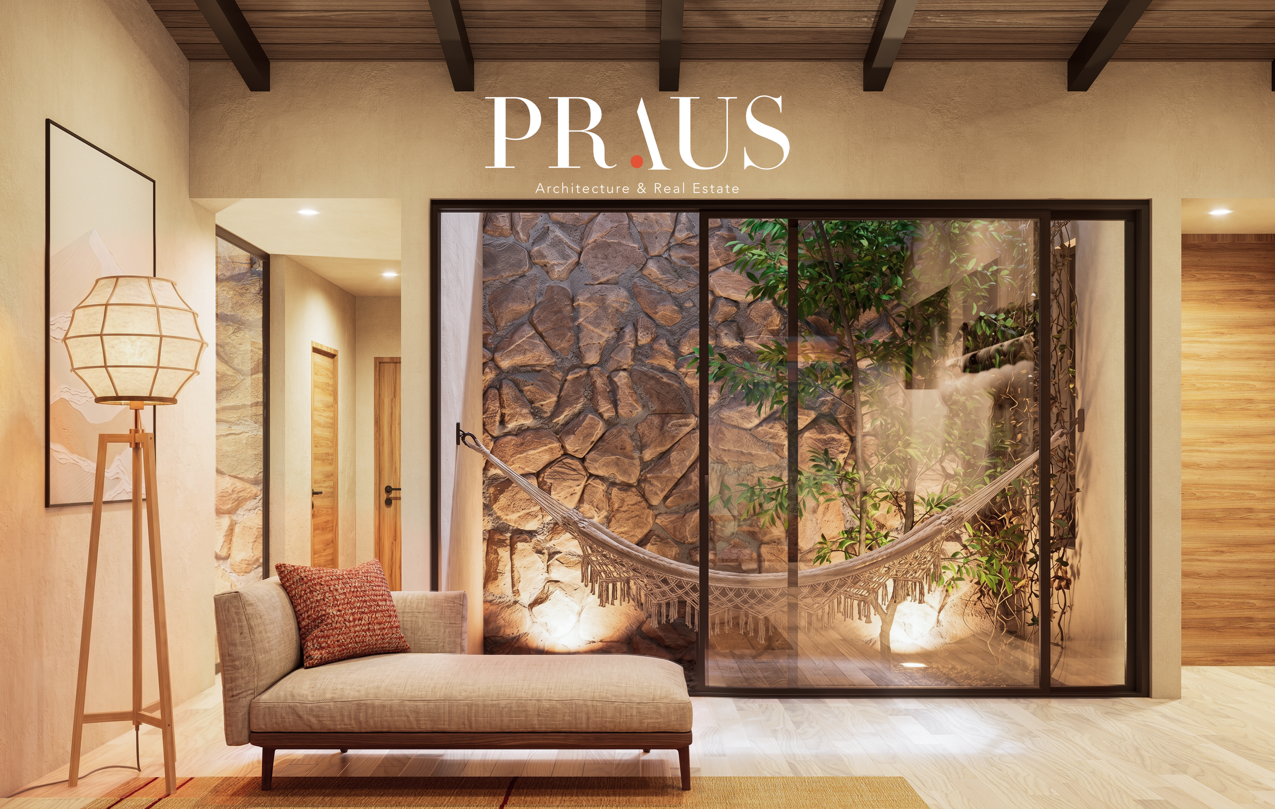 Como remate visual y pulmón de la casa, un íntimo jardín interior inyecta vida y serenidad al área social. Resguardado por cristal y contrastado con un robusto muro de piedra de fondo, este oasis privado encapsula la esencia del proyecto: un santuari