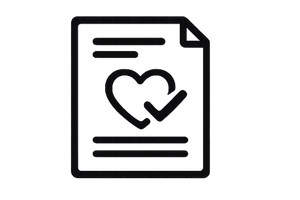 Icon of a document with a heart and a checkmark inside it