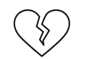 Broken black heart outline on a white background.