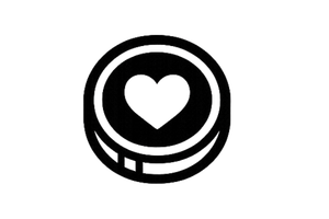 Line drawing of a stack of coins with a heart symbol in the center