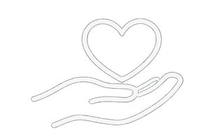 Outline of a hand holding a heart.