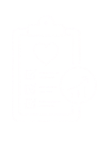 A clipboard with a checklist and a heart symbol, accompanied by a magnifying glass with an upward trend graph.