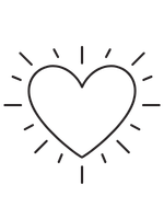 A simple black outline of a heart with radiating lines around it, symbolizing love or affection.