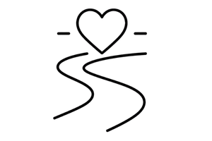 An outline of a cupcake with a heart-shaped decoration on top and a wavy line underneath.