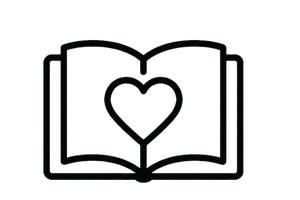 Open book with a heart shape in the center.