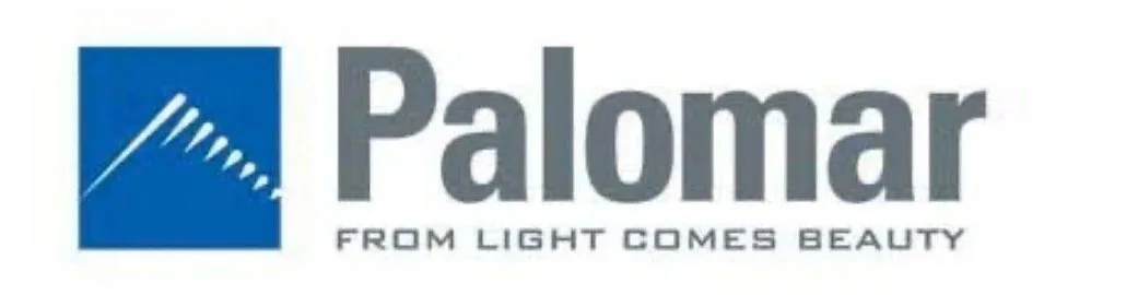 Palomar logo with a stylized blue square and a white laser beam, accompanied by the slogan 'From Light Comes Beauty'.