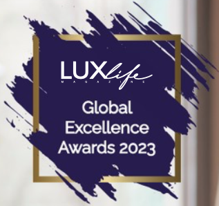LUX Life Global Excellence Awards 2023 logo on a white background with purple and gold accents