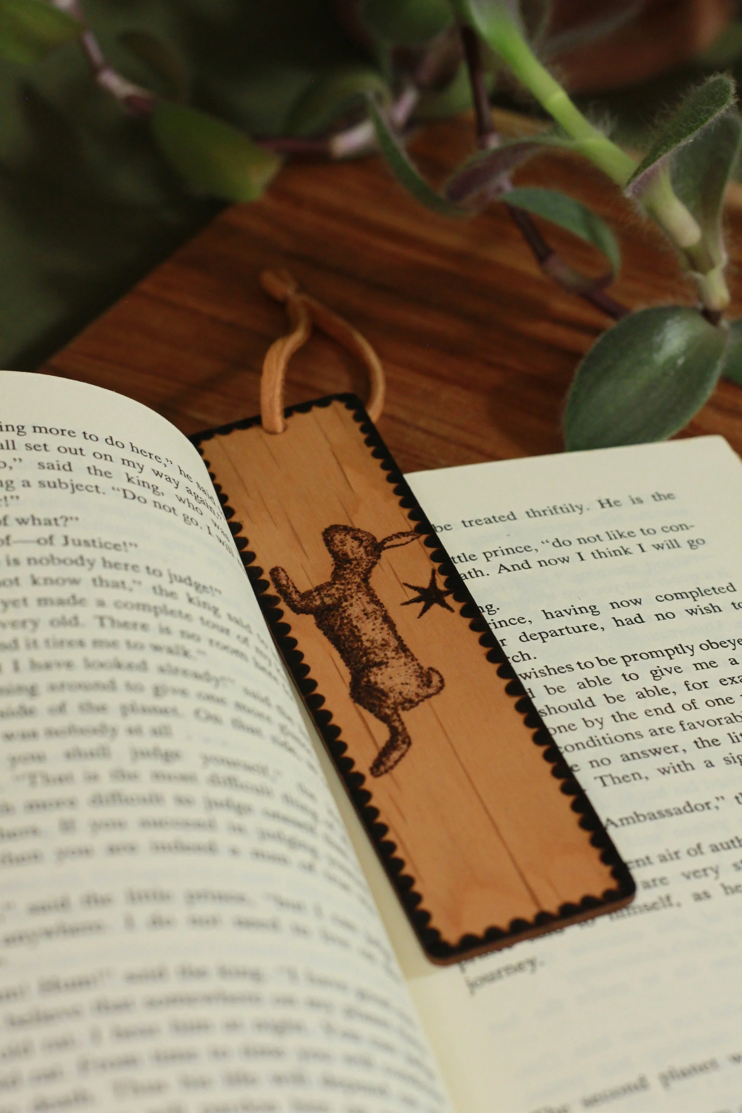 Wooden Bookmark with Leather Tassel | Rabbit