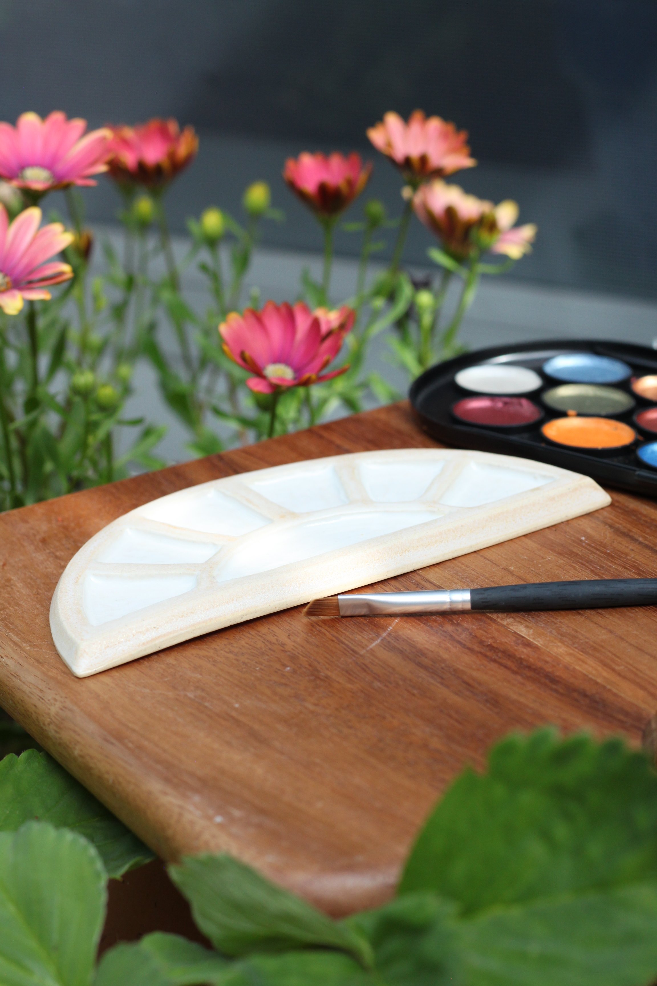 Hand Carved Ceramic Artist Palette | Sunset