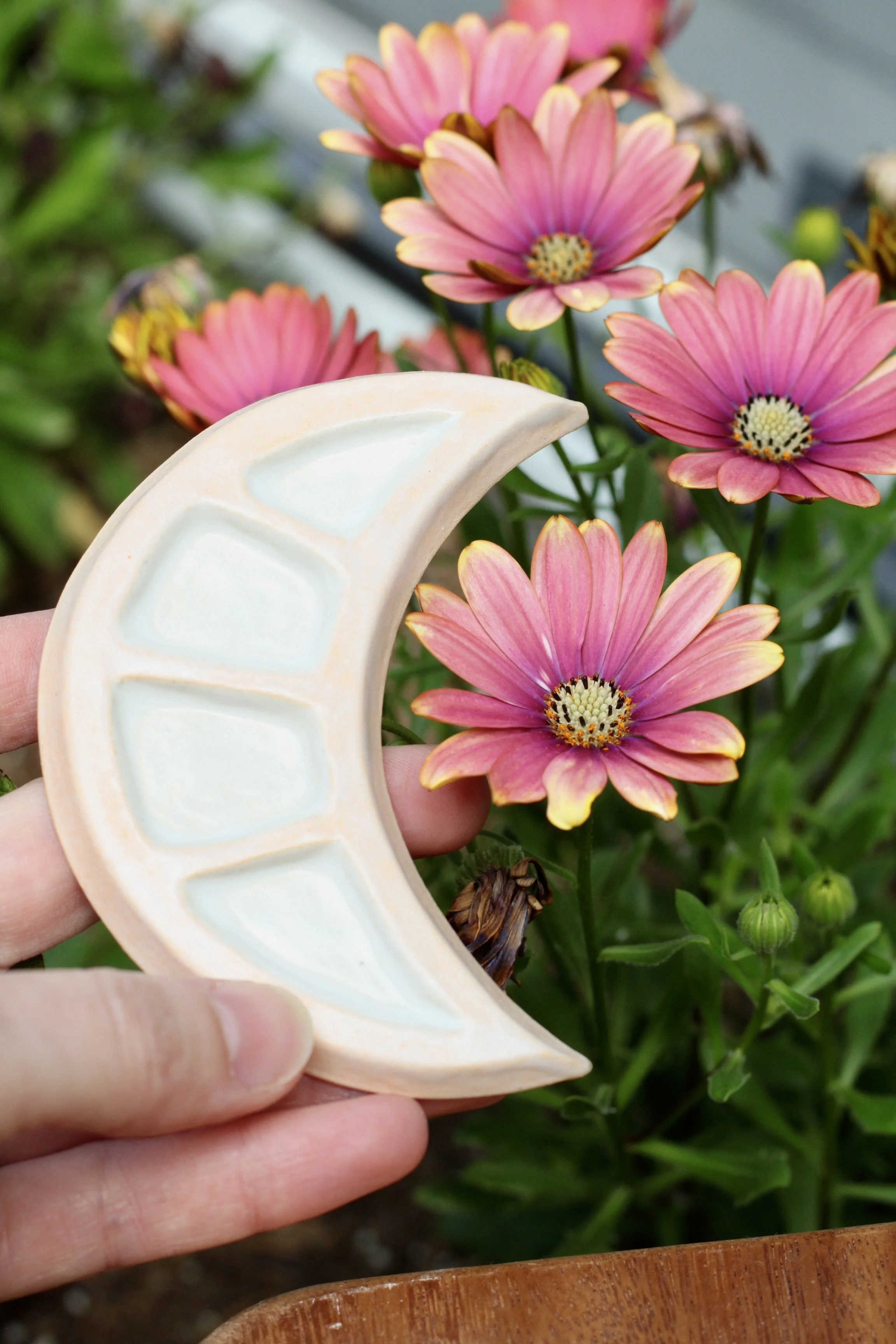 Hand Carved Ceramic Artist Palette | Crescent Moon