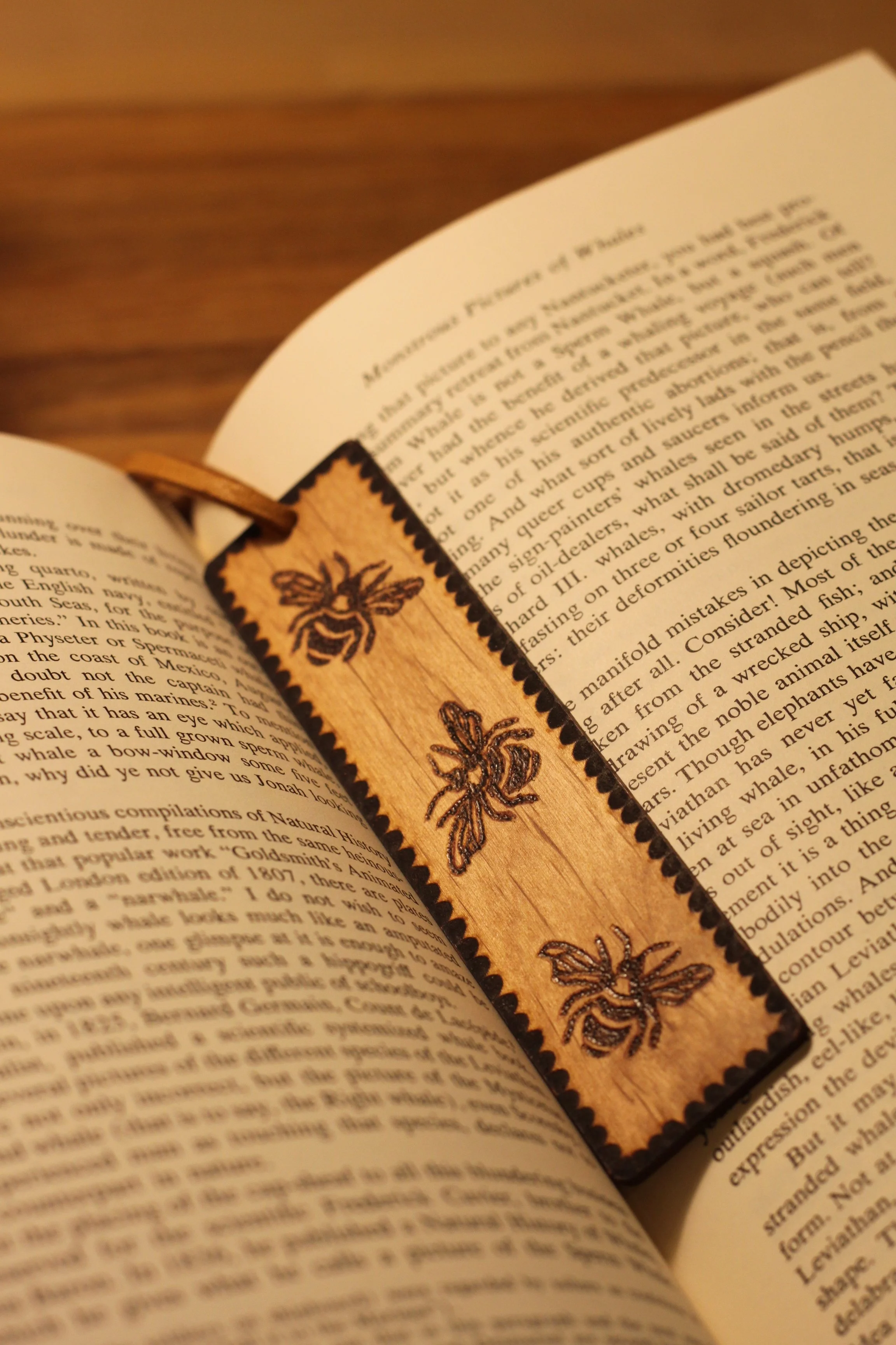 Wooden Bookmark with Leather Tassel | Busy Bees