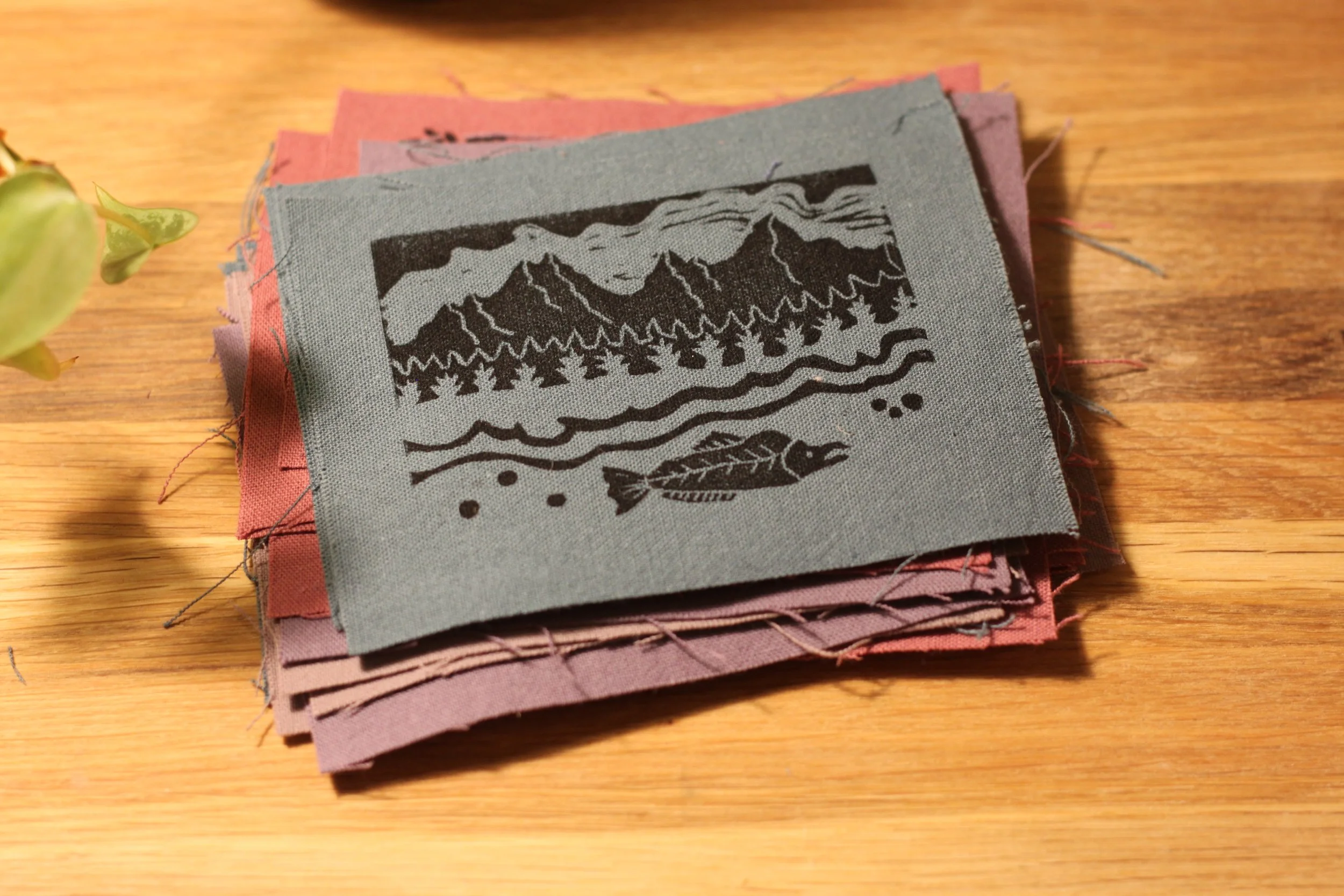 Hand-printed Linen Patch | Salmon Run
