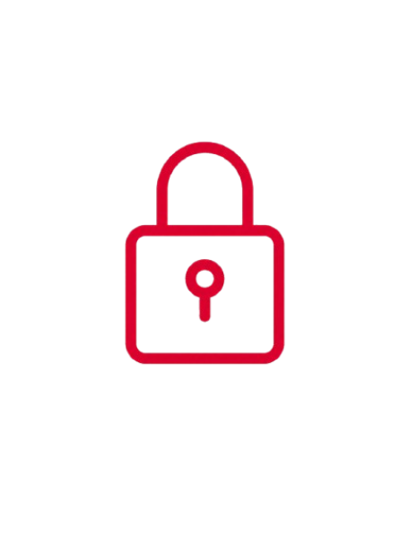 Red outline of a padlock on a black background.