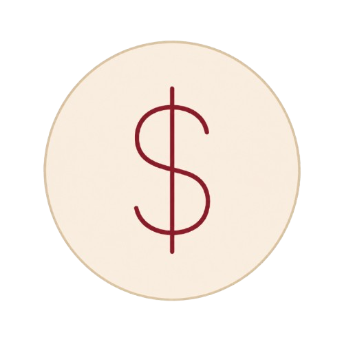 A beige coin with a red dollar sign in the center.