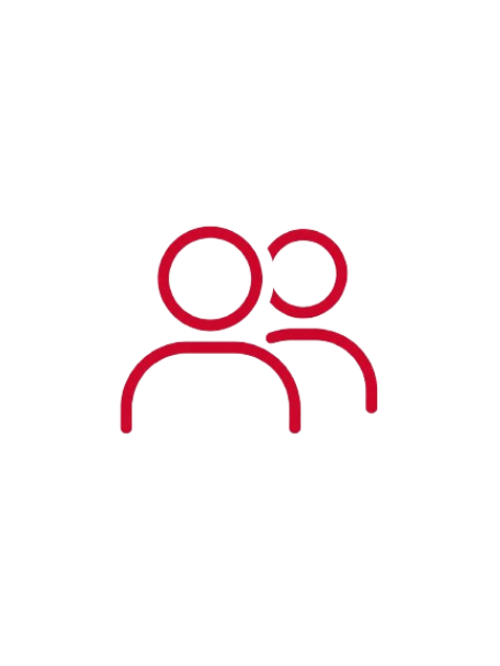 Illustration of two stylized human figures with simple circular heads, hugging each other, using bold red lines, with a yellow background and colorful accent lines.