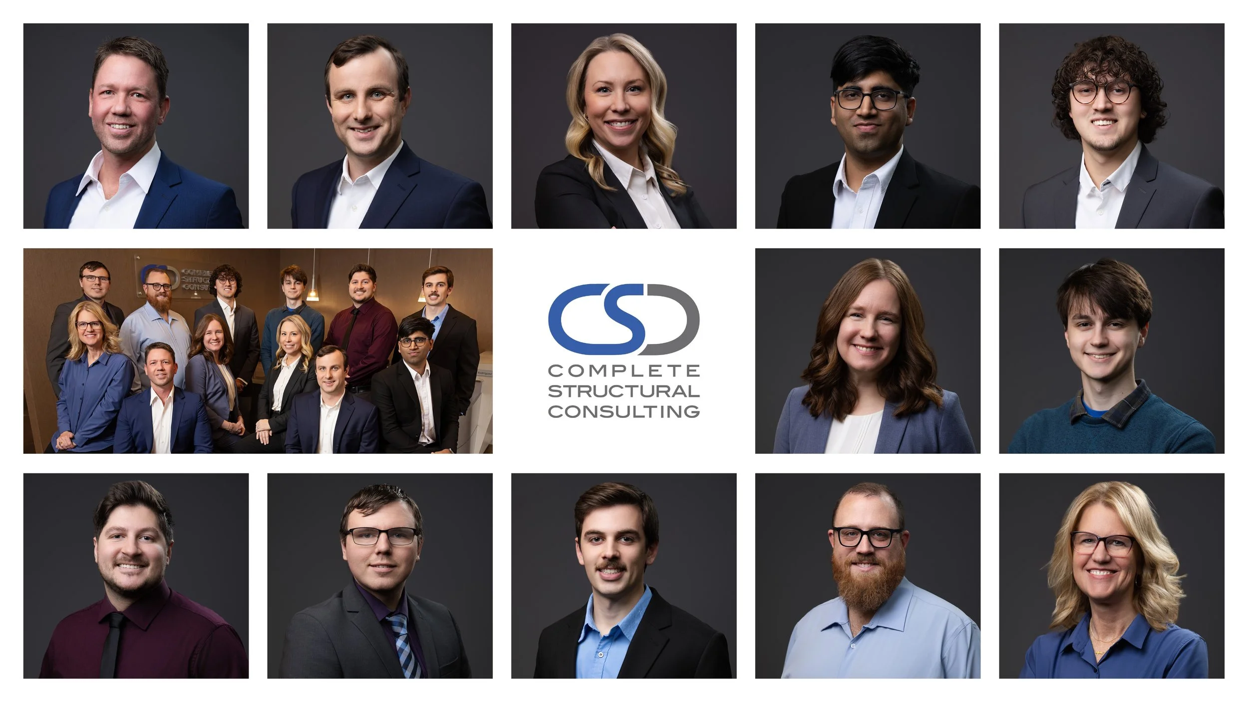 Grid of matching team headshots for Complete Structural Consulting