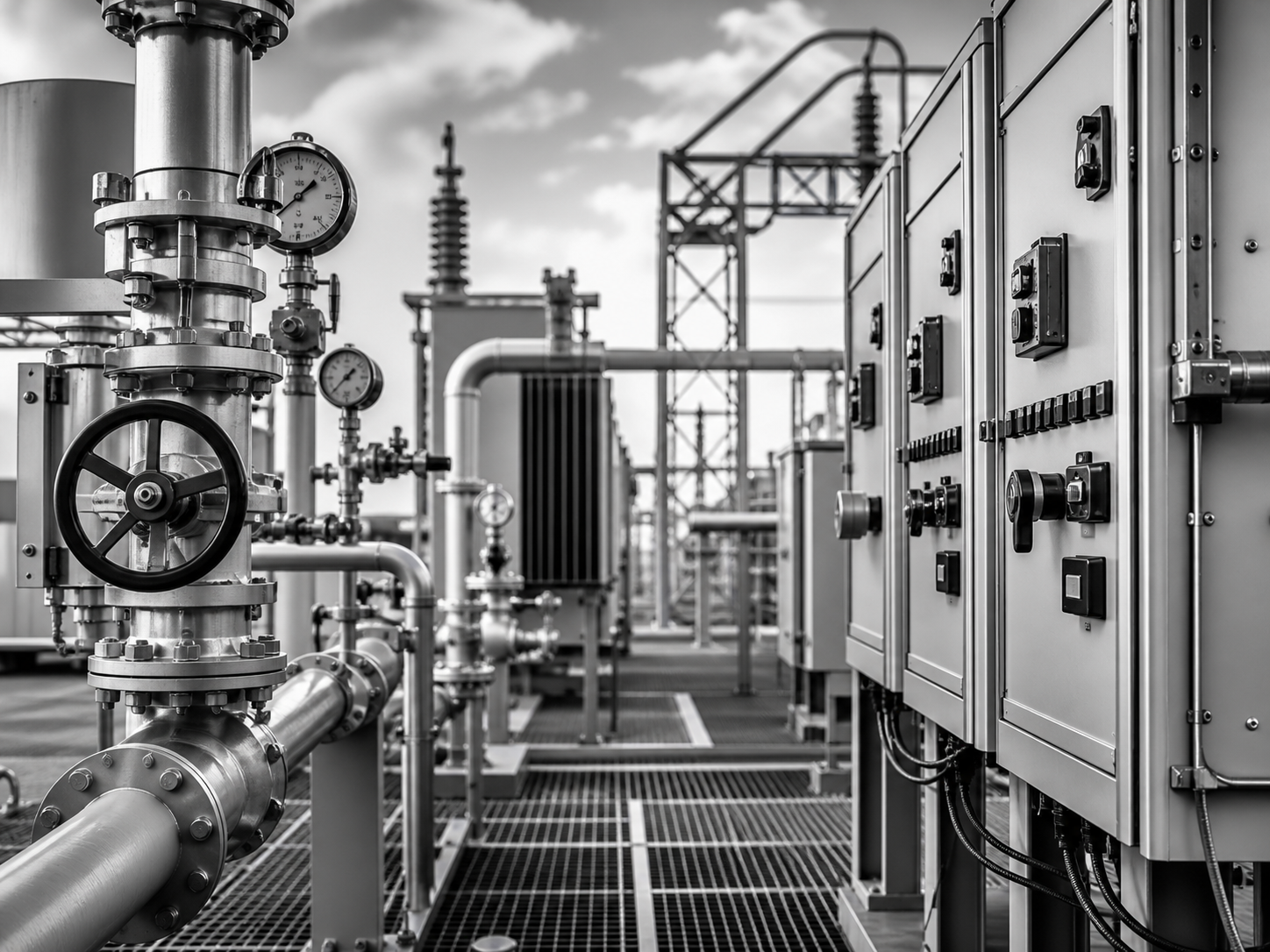 Energy and infrastructure equipment, technical parts, valves, gauges, and industrial field components.