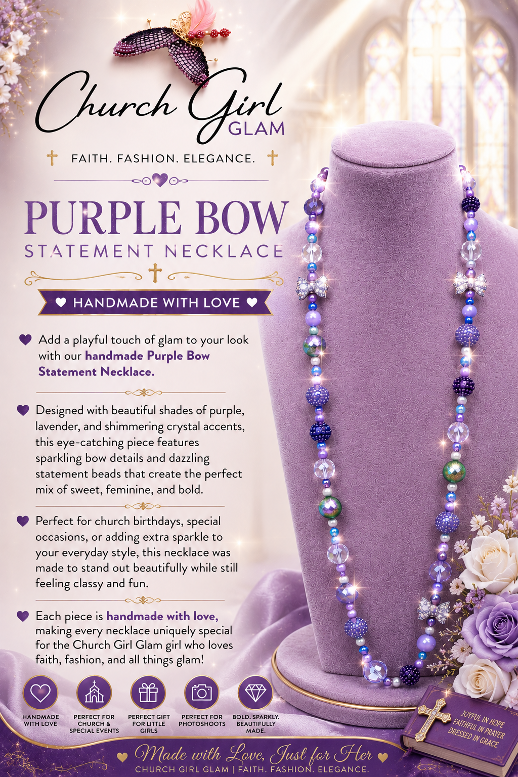 Purple Bow Statement Necklace