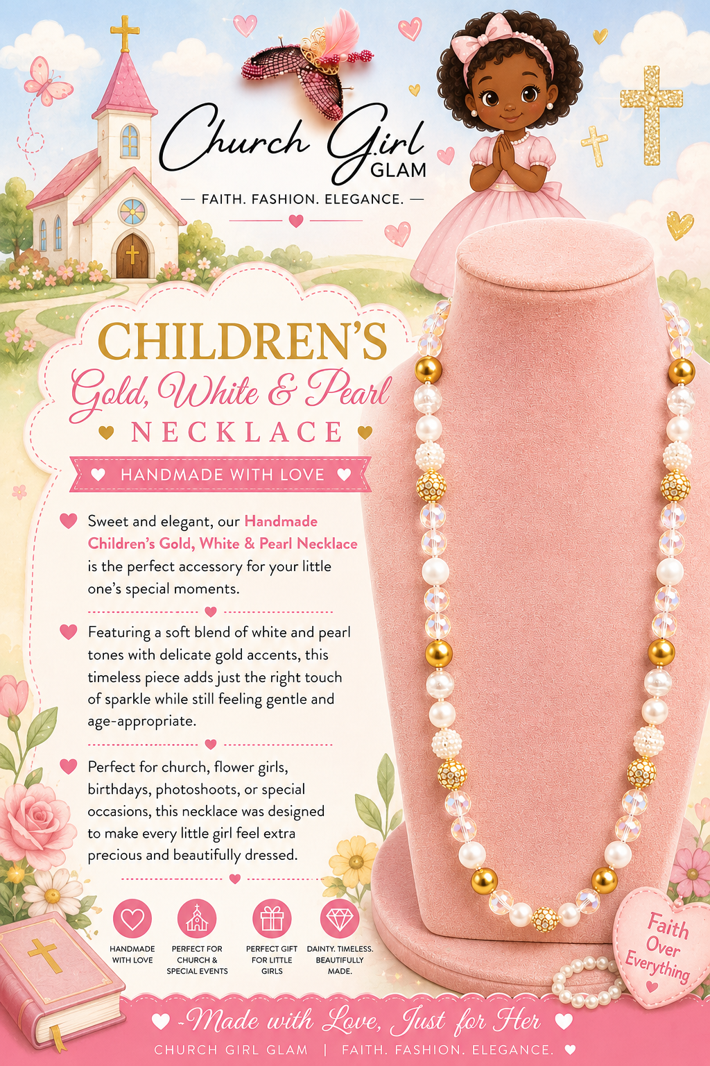 Children's Gold White & Pearl Necklace