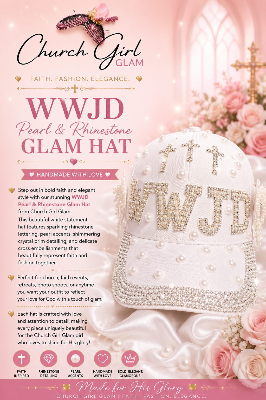 WWJD Pearl & Rhinestone Glam Hat