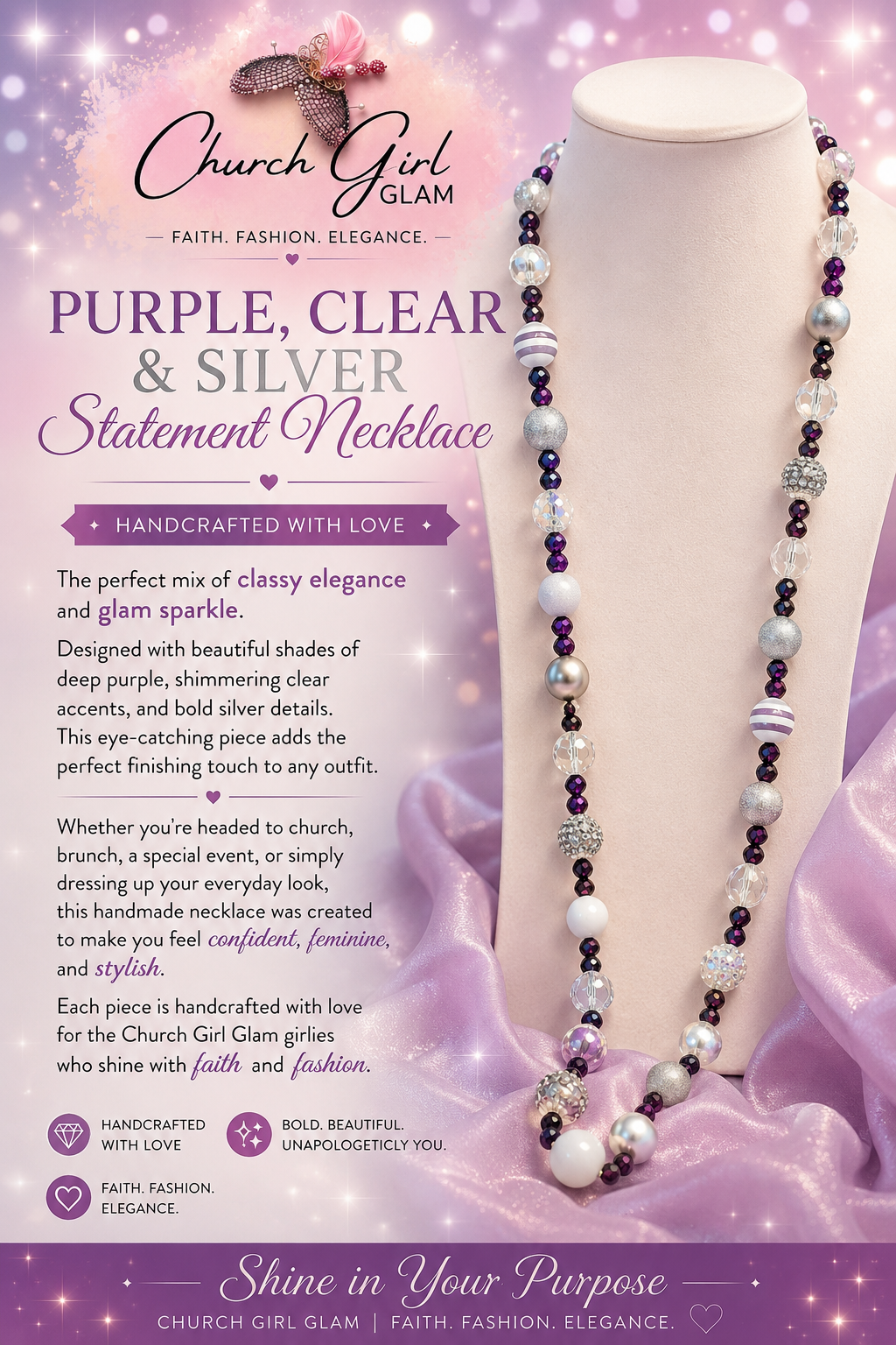 Purple, Clear & Silver Necklace