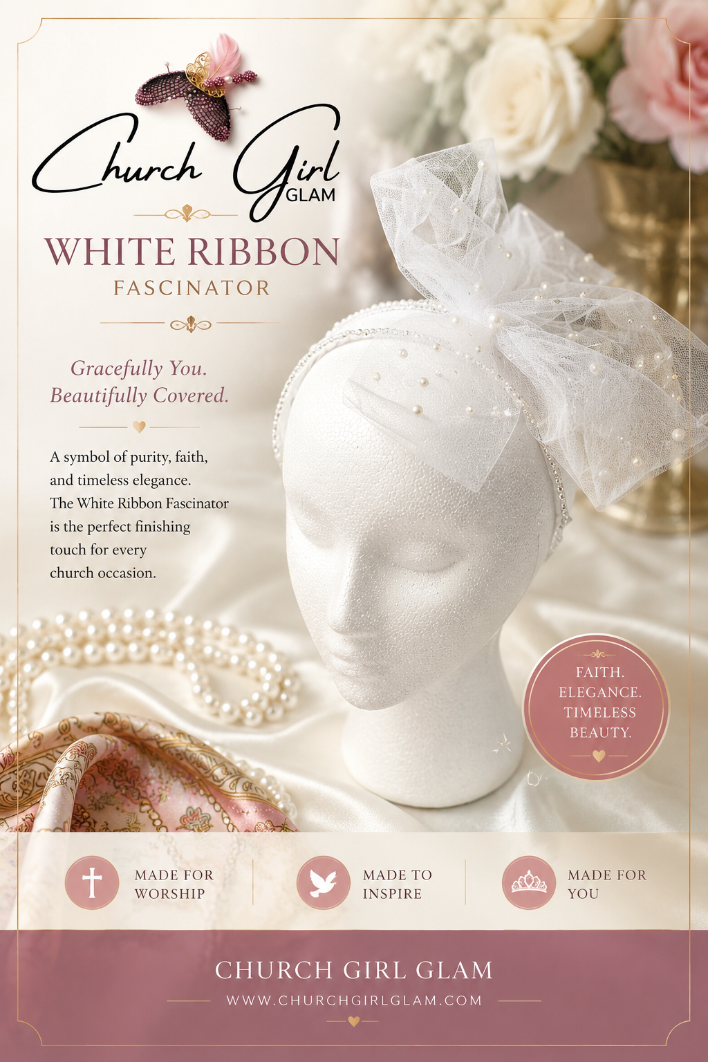 White Ribbon Fascinator