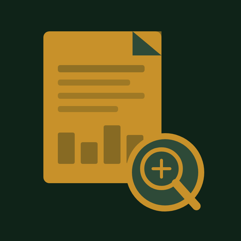 Document with bar graph and magnifying glass icon