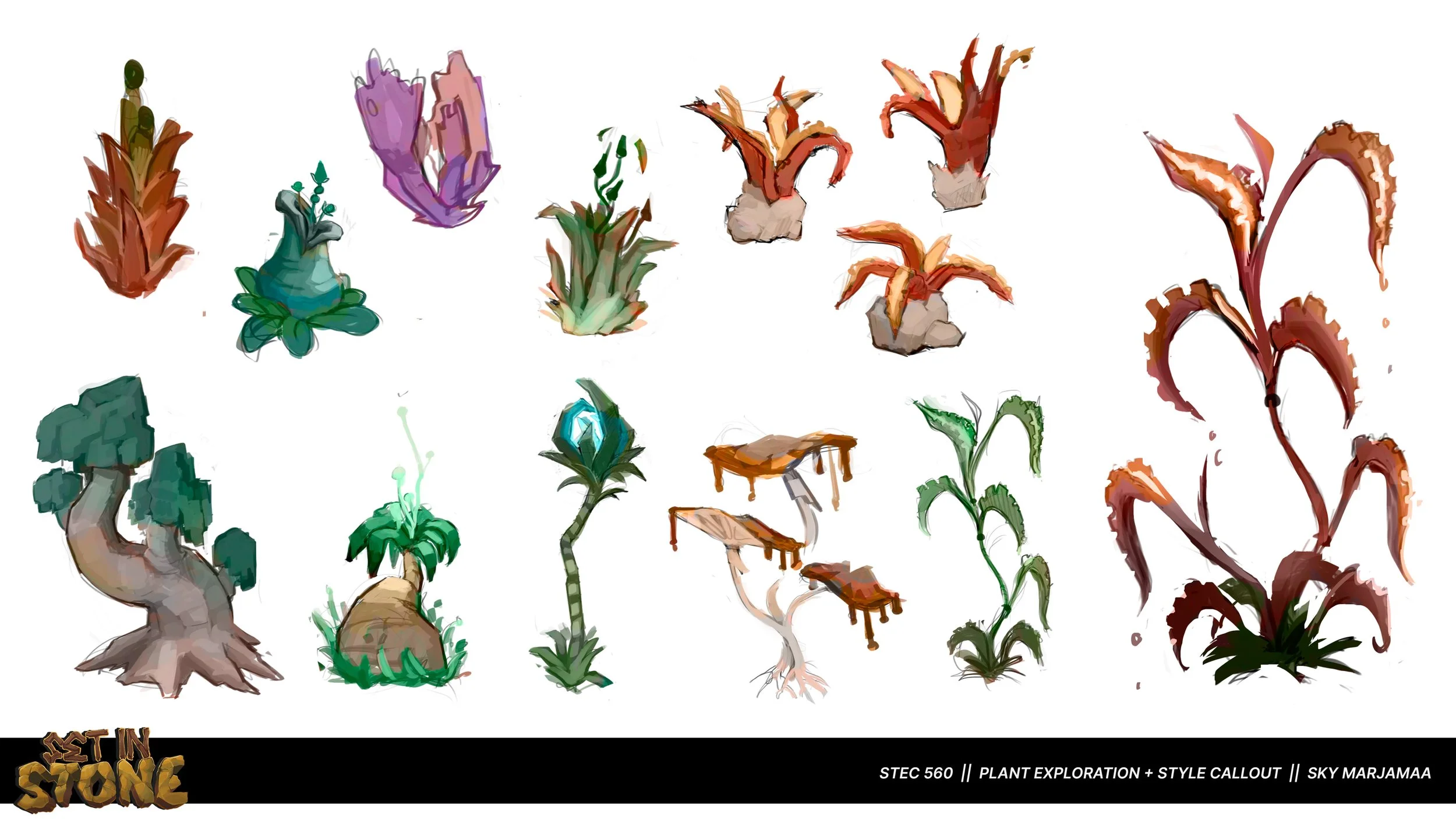 Unnaturally bright plant concept drawings.
