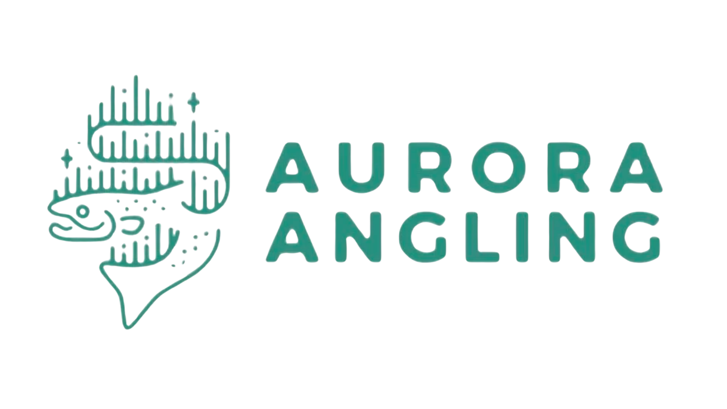 Logo with a stylized fish and northern lights, accompanied by the words "Aurora Angling".