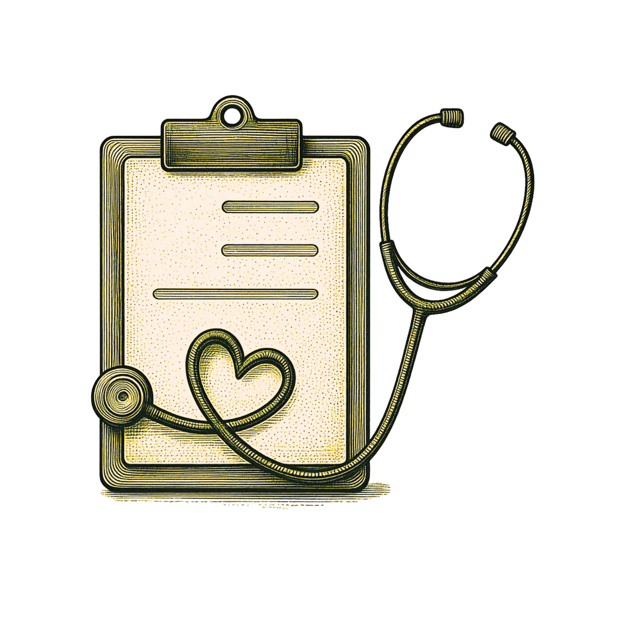 A calculator, a stethoscope, and a few coins on a black background.