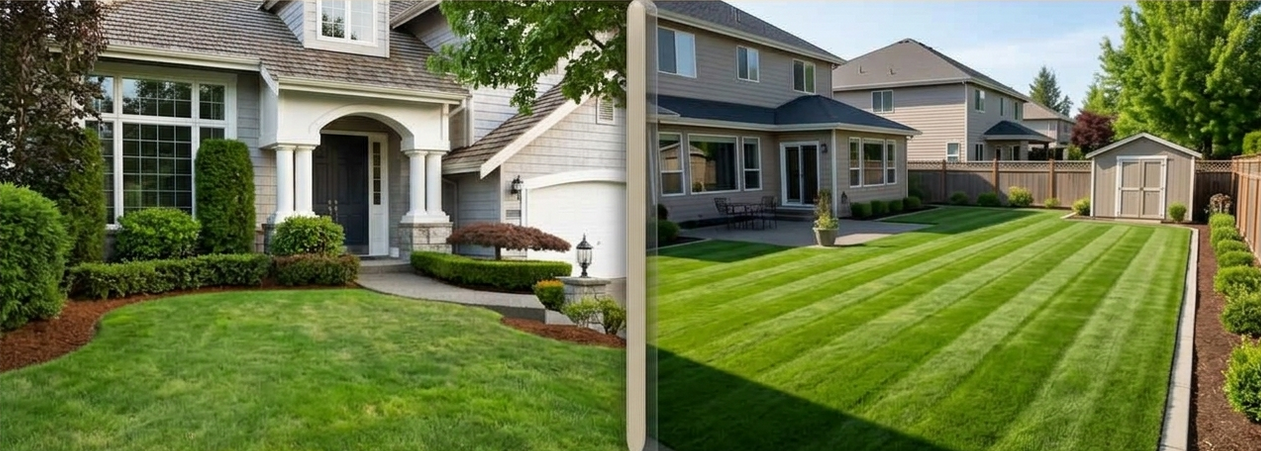 Professional lawn maintenance by Hobson Mowers in a Naperville neighborhood.
