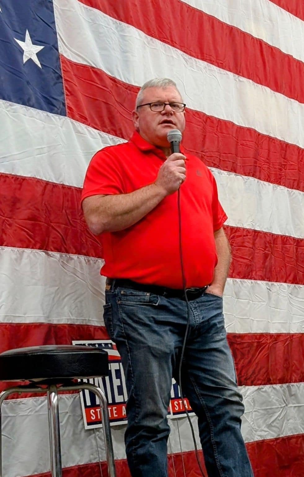 Tim Paterson speaking at a campaign event in 2024.
