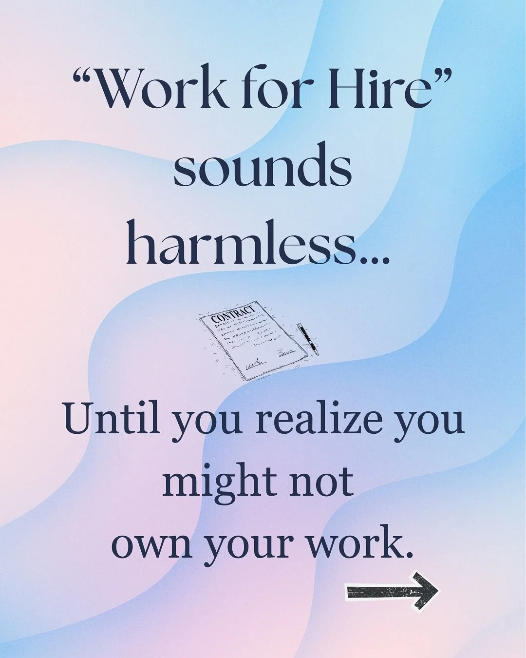 &ldquo;Work for hire&rdquo; sounds harmless &mdash; until you realize you just gave away your rights.

That phrase means the hiring party owns what you created. Not you.

Before you sign, ask:
👉 Is this work for hire?
👉 Do I still own it&mdash;or a