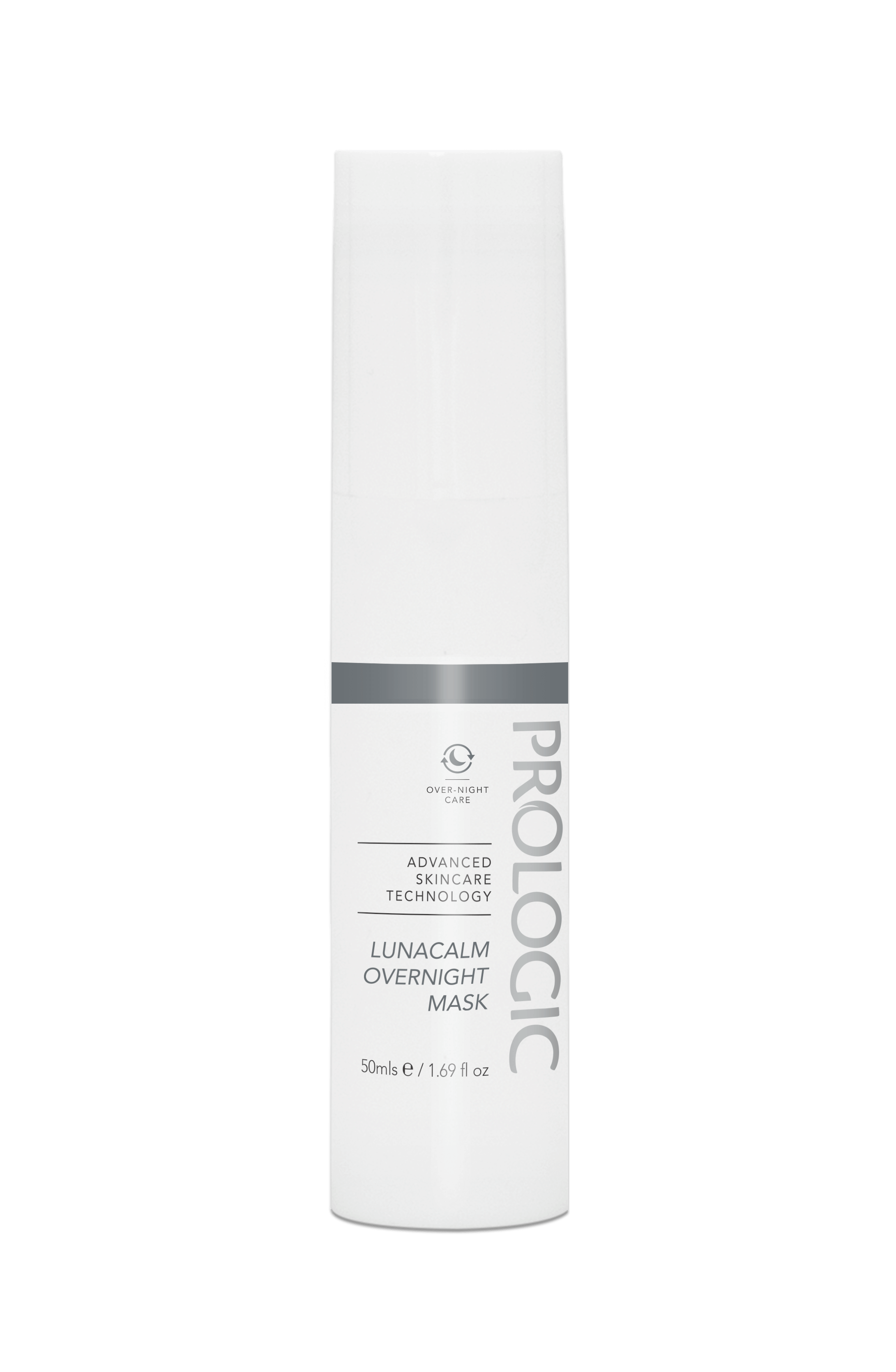 A white skincare product box with black and gray text labeled "Pro Collagen" and "Lunacalm Overnight Mask" placed against a gray background.