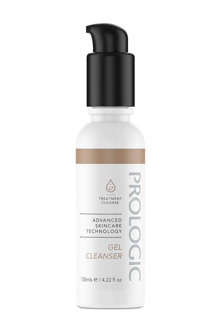 White bottle of Prologic Gel Cleanser with black pump, labeled for advanced skincare technology, 125ml size.