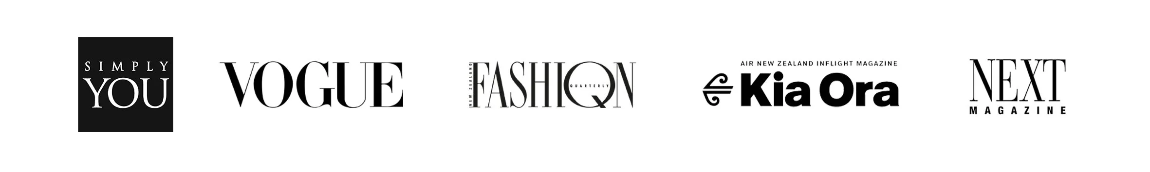 Logo-urile revistelor Simply You, Vogue, FQ, Kia Ora și Next Magazine